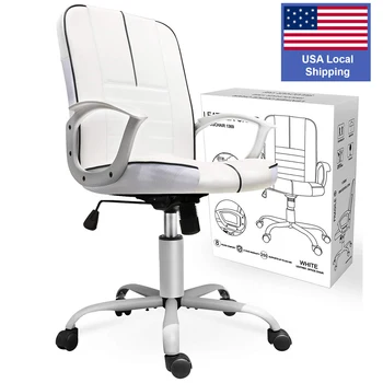 Офис изпълнителен стол с ергономичен дизайн Кожена компютърна игра Стол Интернет-стол за кафе домакински стол Бял
