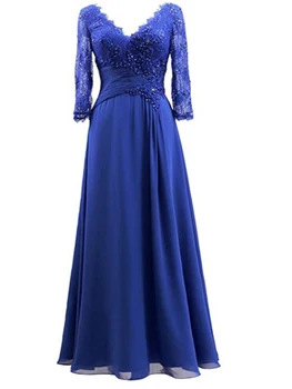 Официална рокля bride is my mother с V-образно деколте и с 3/4 ръкав, синя елегантна рокля размер плюс, дълга вечерна рокля с дължина до парцали, вечерна рокля