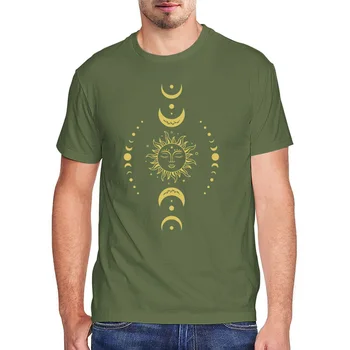 Памучен Тениска Унисекс тениска с изображение на Слънцето, Луната, Звездите, Една със Слънцето, Мистичната Луна, Черна Тениска, Мъжки, Женски, Семейни, Коледна тениска, Дамски Блузи