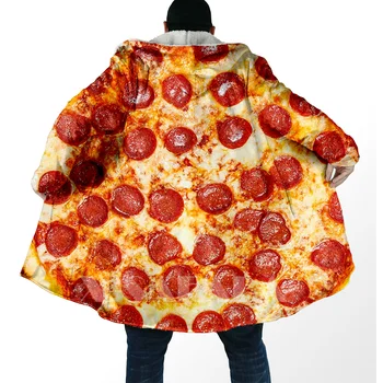 Пица, пържени Картофи, картофен чипс, Плътно Топло палто с 3D Принтом, Палто, Наметало с качулка за Мъже, Ветрозащитный Руно, Унисекс, Casual-1