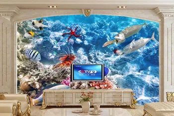 Потребителски стенни тапети 3d, Подводен свят на Риба Корали тапети papel de parede, хол с телевизор, разтегателен стени спалня тапети