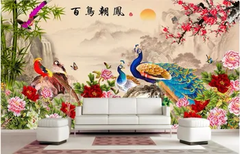 Потребителски стенописи, 3d тапети Китайска колекция от Птици Цветя цъфтят живопис 3d стенописи тапети за стените на хола, 3 d
