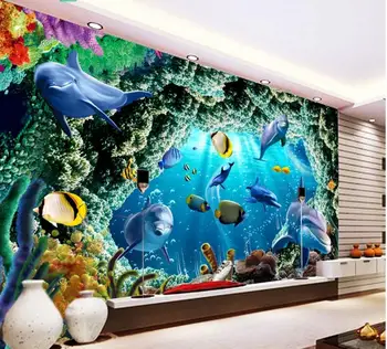 Потребителски стенописи, 3d тапети морска пещера делфин коралови риби начало декор тапет на стената 3d стенописи тапети за хола