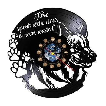 Прекрасно Куче Vinyl Плоча Стенни Часовници Животни Led Светлини Ретро Начало Декор С Подсветка Стенни Часовници Подарък За Любител На Кучета