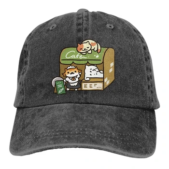 Регулируема Однотонная бейзболна шапка Tubbs At The Cafe - Neko Atsume От Промит памук, Спортна дамска шапка Neko Atsume Кити Collector