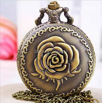 Ретро стил роза, висулка Колие кварцов старинни джобни часовници Мъжки ежедневни часовници
