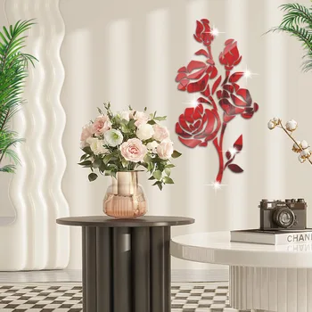 Розова Огледални Стенни Стикер Декорация на дома с дебелина 1 мм По Поръчка Акрилни Самозалепващи Цветя 3D Стенни Стикер