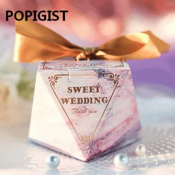 Ромбовидная креативна сватбена лилаво цвете, романтична сватбена кутия шоколадови бонбони подарък кутия за парти Bomboniera подарък кутия връщане на подарък Коробки50шт