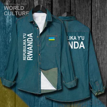 Руанда Руандийский Руандийский RWA RW Мъжки Дрехи с Флага Есен Памучно Ковбойское Палто с Дълъг Ръкав Модна Деним Риза С Отложным Яка Върховете