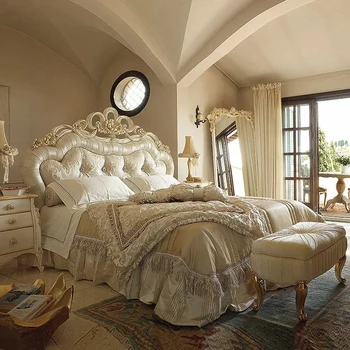 Светла луксозна кожена легло Спалня с прибиращ се бутон мат кожено легло Вила Италианската легло