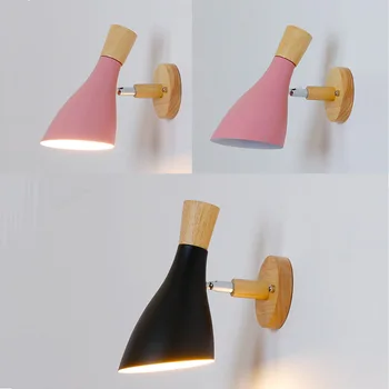Скандинавски минималистичен креативен стенен лампа macaron от масивно дърво, малка странична лампа за спални, хол, кабинет, коридор, стенни лампи, лампа WF1020