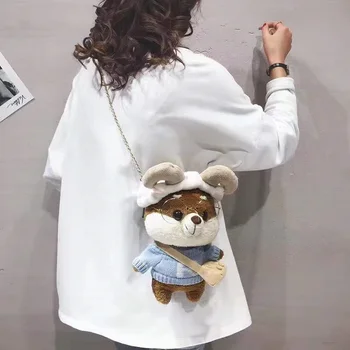 Сладко малко момиче, детска чанта-месинджър с едно рамо, кукла, стоп-моушън чанта за момичета, 2022, нова тенденция зимни плюшен чанта