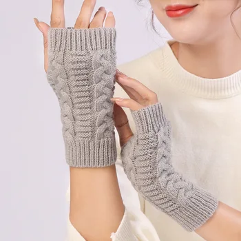 Стилни Дамски Топли Зимни Ръкавици За Ръце, Възли На Една Кука, Ръкавици От Изкуствена Вълна, Топли Ръкавици Без Пръсти, Дамски Ръкавици С Обрат-Модел