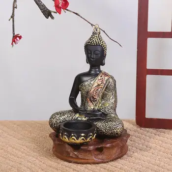 Тайланд Медитация Статуетка На Буда Чай Лампа Притежателя Ретро Стил Домашен Интериор