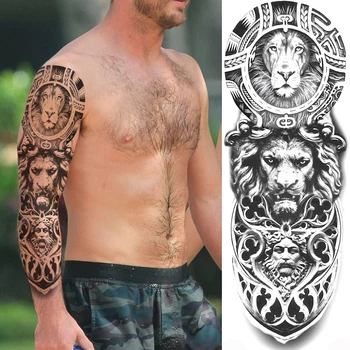 Тотем Тигър Временни Татуировки За Мъже, Жени, Възрастни Боди-арт Пълен Ръкав Ръка Татуировка Прехвърляне на Вода Фалшиви Татуировки Етикети Реалистични