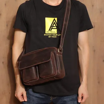 Трансграничная нова мъжка чанта от естествена кожа в ретро стил, ръчно изработени, на кожена чанта crazy horse на рамото, многофункционална чанта за голям капацитет на мон