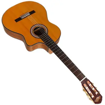 Тънък корпус от масив смърч топ Фламенко класическа китара 39 инча матово покритие жълто cuway дизайн фламенко китара