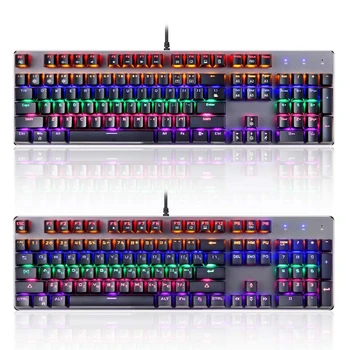 Универсална RGB USB Жичен Механична Клавиатура 104 клавишна Руски Английски Gaming Клавиатура за Настолен Компютър, Лаптоп КОМПЮТРИ