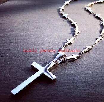 Унисекс Мъжки Неръждаема стомана Религиозен кръст Висулка Мъжки Силна Верига с Кръст Колие Нов Стил