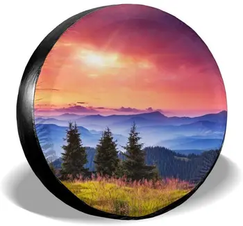 Фантастичен Сутрин Планински Пейзаж Цветни Небесен Калъф за Резервна гума Прахоустойчив, Водоустойчив UV-Слънцезащитен Калъф за джанти с гуми, Подходящи за Jeep, Tr
