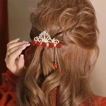 Френска перлена декорация от короната с пискюл, модерен лек луксозен висококачествен пролетта скоба, индивидуални аксесоари за коса