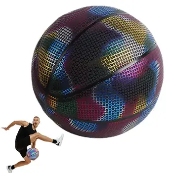 Холограма Отразяваща баскетболна топка Размер на 7 Нажежен баскетболна Топка за възрастни Светва в снимки или видео Свети в тъмното Отлично