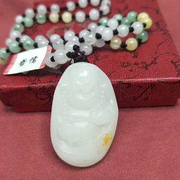 Цената на едро е естествен Hotan два цвята оригинален камък дялан бял вижте Буда висулка трикольор верига за изпращане на сертификат