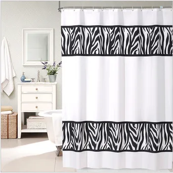 Черно-бяла плътна завеса за душ от полиестер. Висококачествена завеса за душа в банята. Водоустойчива душ завеса / преграда от мухъл
