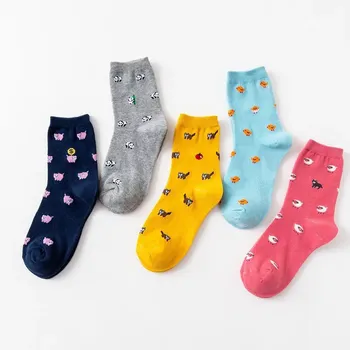 Чифт женски есенно - зимни чорапи с анимационни любимци Модел, Памучни чорапи с Коте, средни чорапи