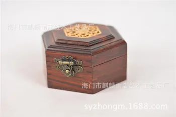 Шестоъгълен ковчег за бижута махагон / сгъваем от истинско розово дърво, нефритовое колие, кутия за пръстени / са подбрани антични кутия