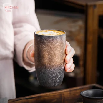 Японски Ретро Керамични Чашата За Кафе Лате Позлатена Чаша Творчески Домакински Подарък Класически Вкус Модни Чаши, Кафе Чаши Без Дръжки