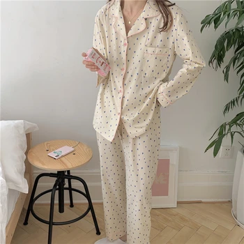 жена пижамный комплект от 100% памук, домашно облекло, блуза с дълги ръкави и принтом 