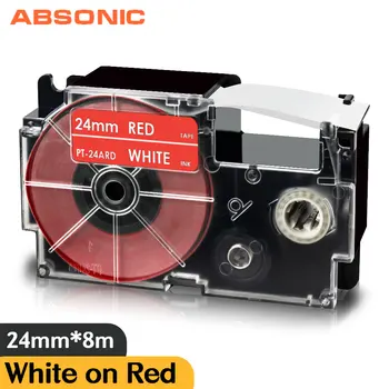 за Casio 24 мм * 8 м Labeller лента Съвместима Labeller лента XR-24ARD Бяла на червена лента Принтер за Casio Labeller KL-8500 KL-9000