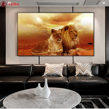 кръгла Диамантена Снимка на Животно Африкански Лъвове Двойка е Пълен с квадратен Кристал Картина на Диамантена мозайка подарък за Свети Валентин