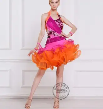 планински кристал, розов портокал конфигуриране на индивидуални деколте на гърба Румба, ча-ча-ча и салса танго Конкурс за латино танци рокля