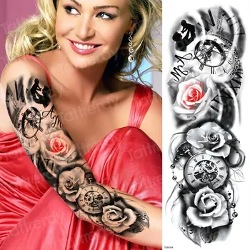 татуировка подвижна водоустойчива временни татуировки роботизирана ръка ръкав за жени машина татуировка ръкав татуировки компас татуировка на мъжете боди арт голям