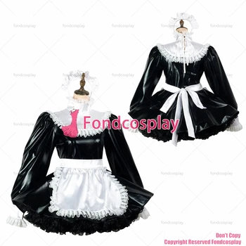 фондкосплей за възрастни секси обличане сиси мома черно тънката рокля от PVC запирающаяся униформи бяла престилка костюм CD/TV[G2437]